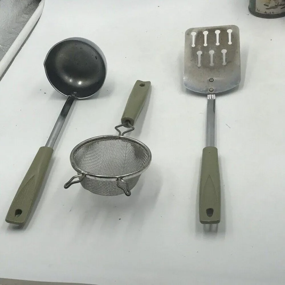 Vintage Chromium Plated Ekco USA Kitchen Utensil Lot Avocado Green Campbells S&P
